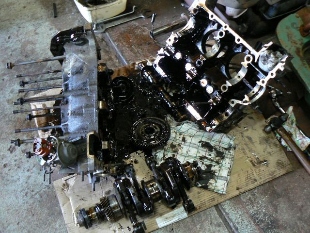 VW engine pulled apart for rebuild